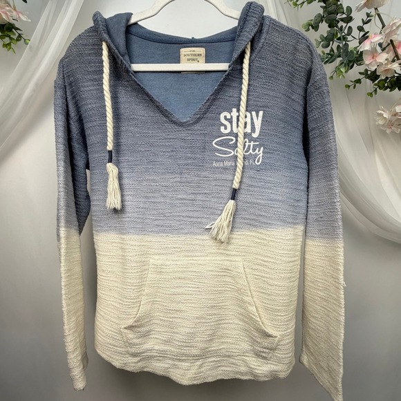 Southern Spirit Tops - Southern Spirit Stay Salty Anna Maria Island Ombre Hoodie Blue Cream Medium